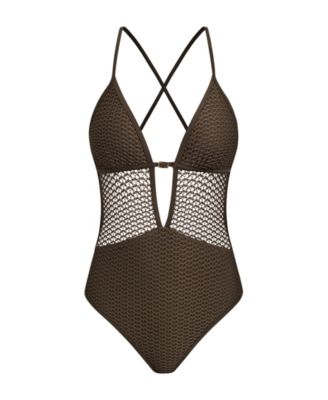 Women's Textured V-Neck Cutout One-Piece Swimsuit