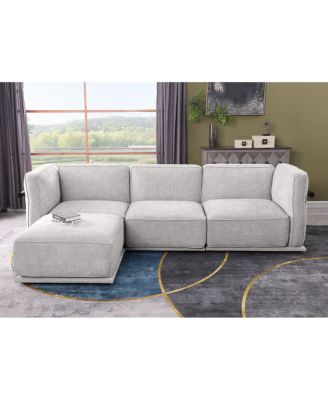 Fashionable modular chenille sofa with iron and wood frame, Light Gray