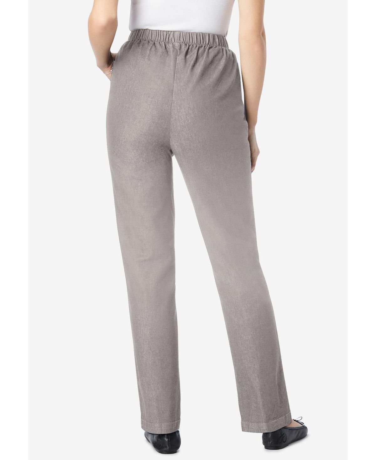Woman Within Petite Straight Leg Fineline Pull-On Stretch Denim Jeans view 2 — MAYCSS fashion products