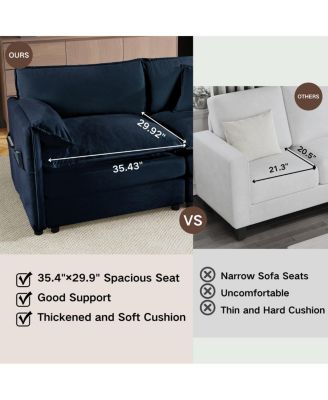 Oversized 41.73" Chenille Armchair with Toss Pillow, Modern Modular Reading Chair, Blue