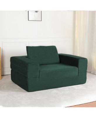  Compression Human Dog Sofa Bed for Adult & Pets, Modern Floor Couch with Pillow, Dark Green