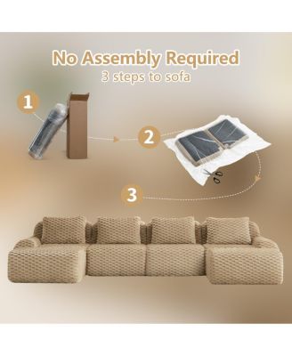  Modern U-Shaped Modular Sectional Sofa, Flannelette, Oversized 4-Seater, Movable Ottoman