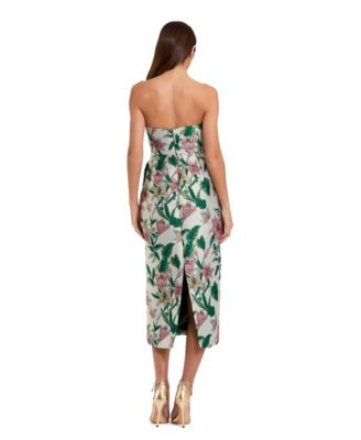 Petite Floral Brocade Strapless Fitted Midi Dress