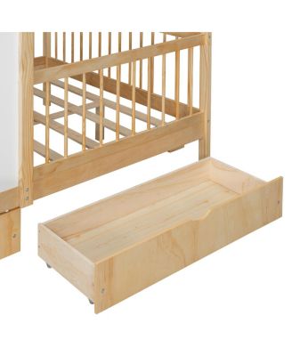 Full Size House Bed with 2 Large Drawers, Side Bookshelf with LED Strip, Natural