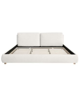 King Size White Boucle Upholstered Platform Bed with Removable Pillow Headboard