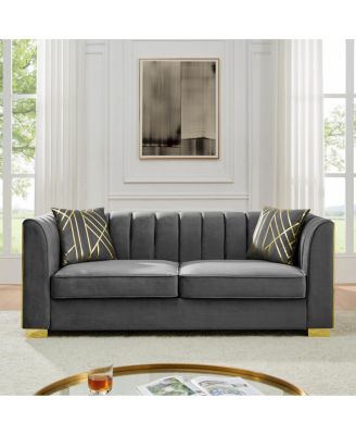 Velvet Button Tufted Sofa Couch with 2 Pillows, 3 Seater Chesterfield Sofa Set