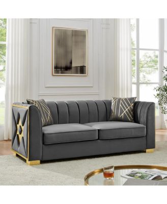 Velvet Button Tufted Sofa Couch with 2 Pillows, 3 Seater Chesterfield Sofa Set
