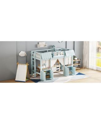 Streamdale Twin Loft Bed with Bookshelf, Curtain, Storage, Playful Design, Blue