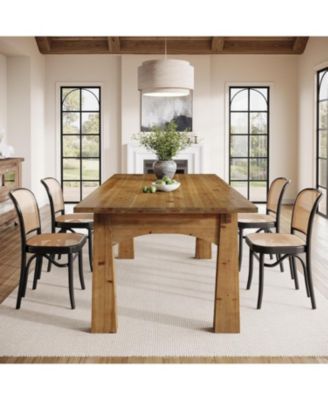 Solid Wood Dining Table for 4-6 People, 63-Inch Farmhouse Kitchen Table with Rich Grain and Texture, Wooden Rectangular Dinner Tables