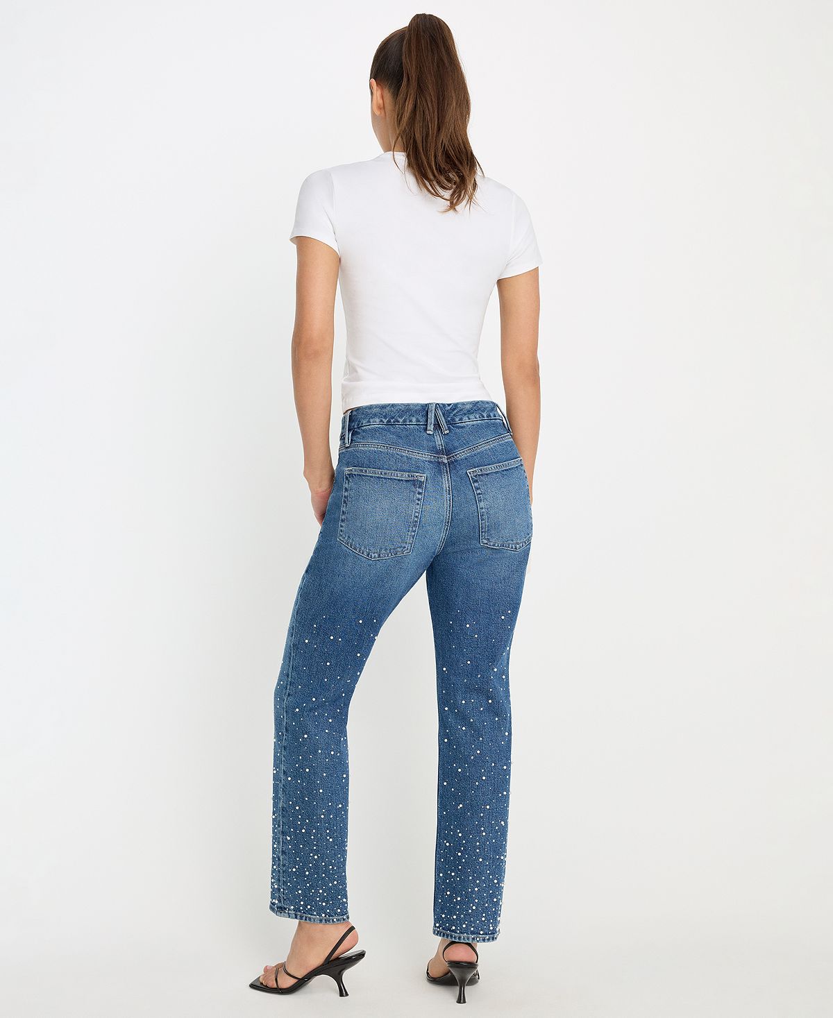 Good American Women's Good Icon Straight Crop Cultivated Pearl Jeans view 4 — MAYCSS fashion products