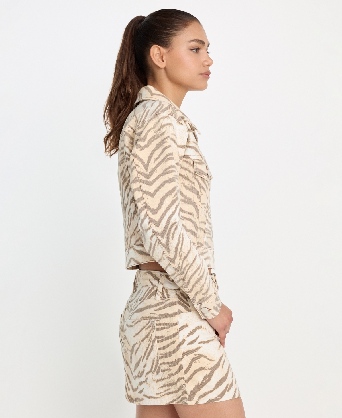 Good American Women's Essential Crop Tiger Print Collared Jacket