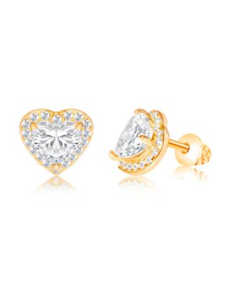 Girls /Girl/Heart White Crystal Yellow Gold Brass Screwstud Earring