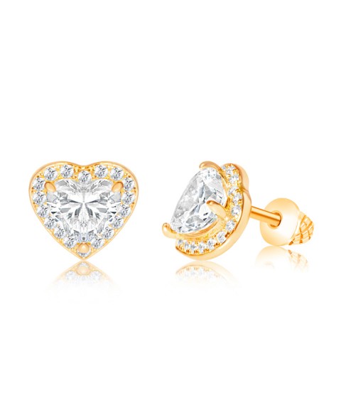 Детские Chanteur Girls /Girl/Heart White Crystal Yellow Gold Brass Screwstud Earring