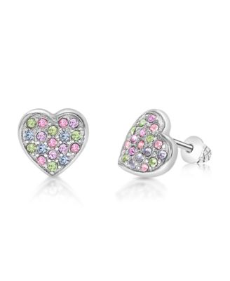 Girls /Girl/Heart Multi-color Crystal White Gold Palladium Plating Screwstud Earring