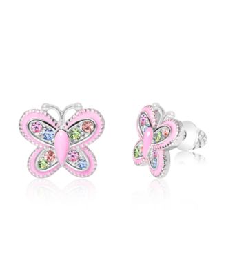 Enamel Crystal White Gold Palladium Plating Screwstud Earring