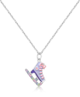 Girls /Girl/Ice skates Crystal White Gold Palladium Plating Necklace