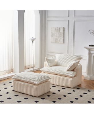 Convertible Corduroy Sofa Chair with Ottoman for Small Spaces