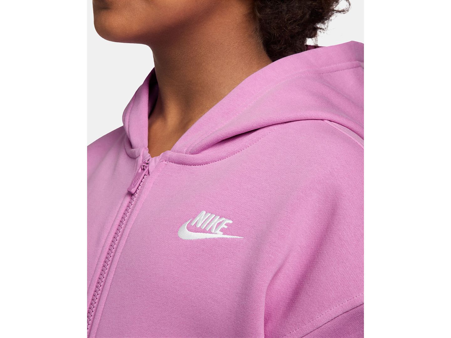 Худи Nike Sportswear Club Fleece Oversized Full-Zip для девочек, цвет: Светлый пурпурный / Белый — фото 2