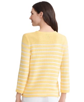 Petite Striped Open Crewneck Sweater