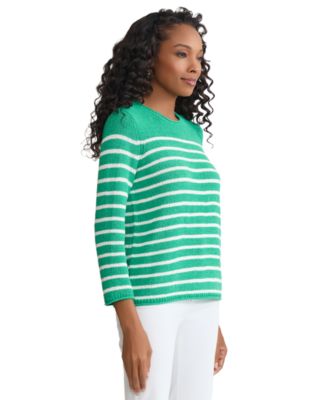 Petite Striped Open Crewneck Sweater