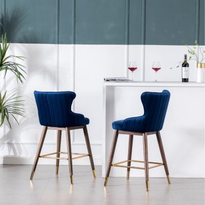 Fabric Upholstered Counter Height Wingback Stools, Set of 2, Blue