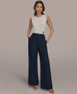 Petite Pinstripe High-Waist Pants