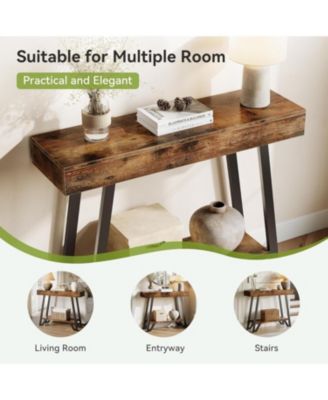 41-Inch Console Table with Geometric Metal Frame, 2-Tier Entryway Tables with Storage Shelves, Industrial Hallway Sofa Table