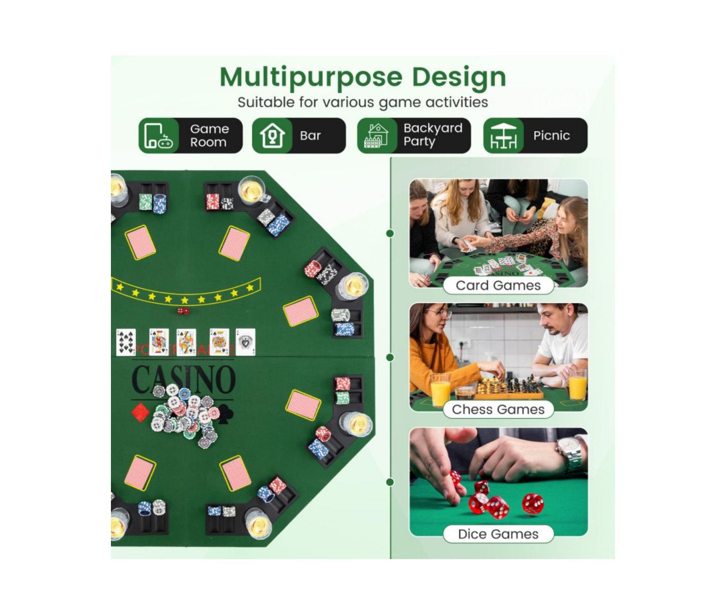 Детские игрушки HONGGE Folding Poker Table Top, Ages 14+, цвет: Зелёный — фото 10