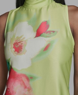 Women's Floral Printed Mock Neck Midi Dress