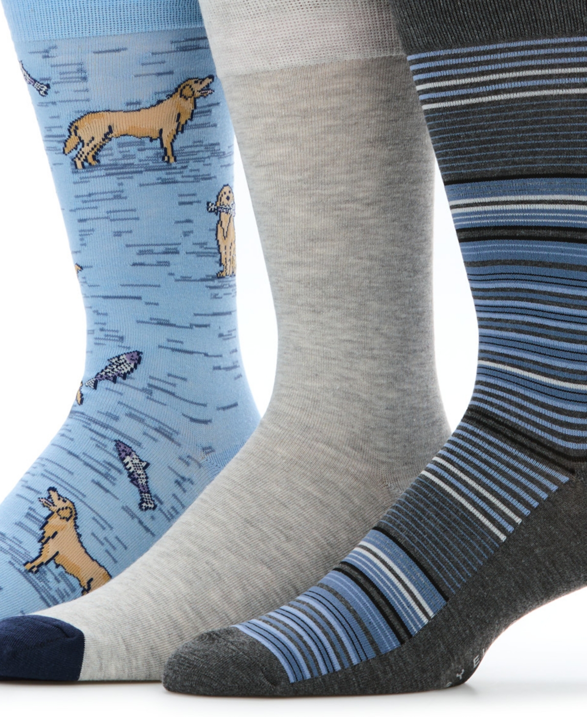 Perry Ellis Portfolio Men's Doggie Fishing and Stripes Crew Socks, 3-Pack