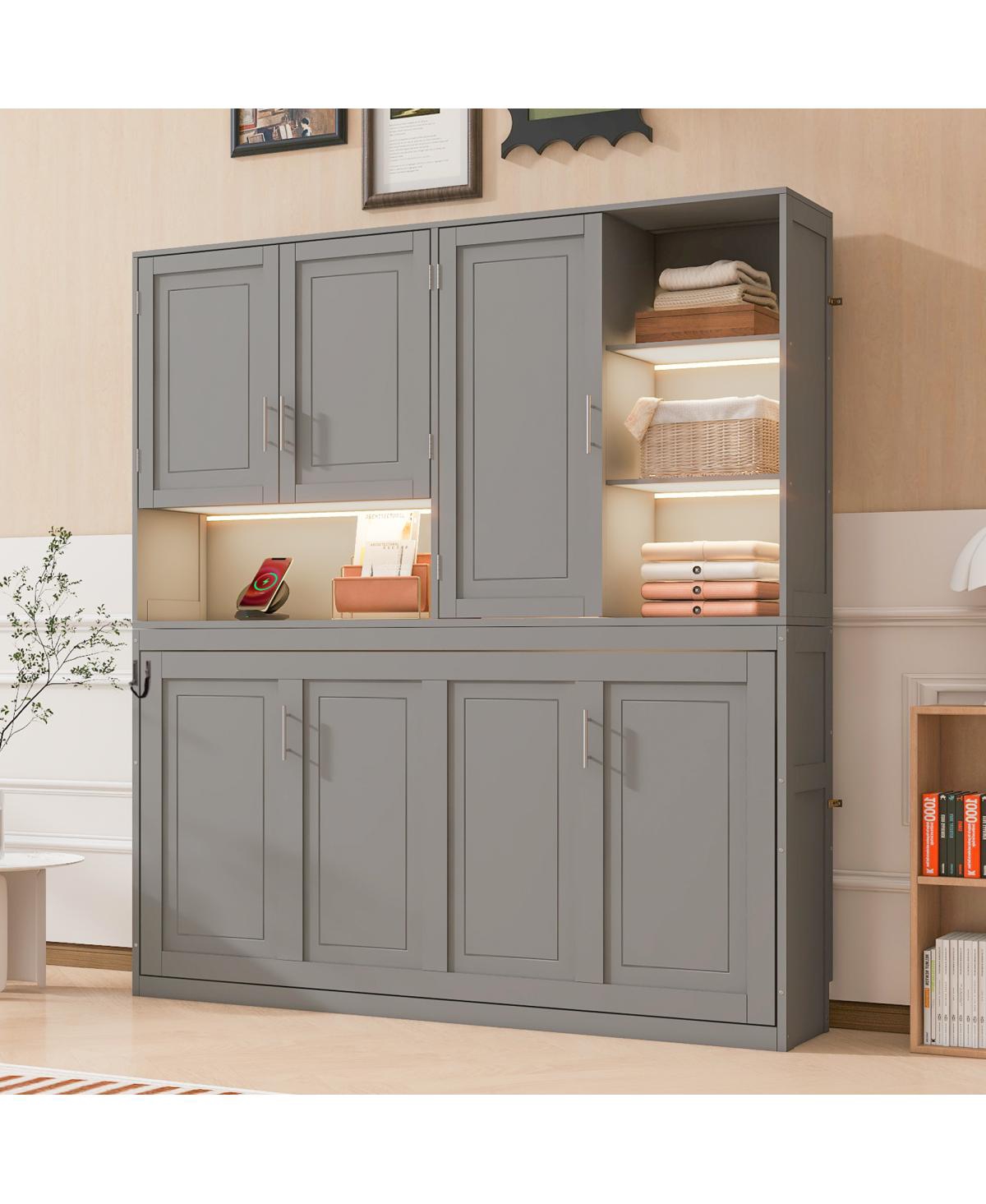 Streamdale Furniture Twin Size Wall Murphy Bed with Cabinet, Shelves, Light & Usb