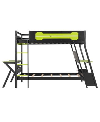 Twin Size Gaming Bunk Bed with Desks & USB Ports