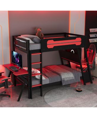 Twin Size Gaming Bunk Bed with Desks & USB Ports