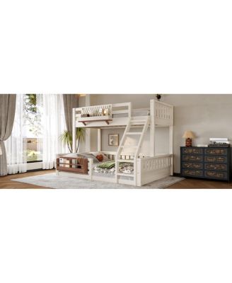 Twin XL over Queen Bunk Bed with Ladder, Guardrails, Pegboard & Bookshelf