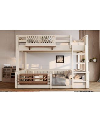 Full XL over Queen Bunk Bed with Ladder, Pegboard, Bookshelf