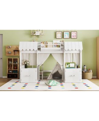 Twin Loft Bed with Bookshelf, Curtain, Storage, Playful Design
