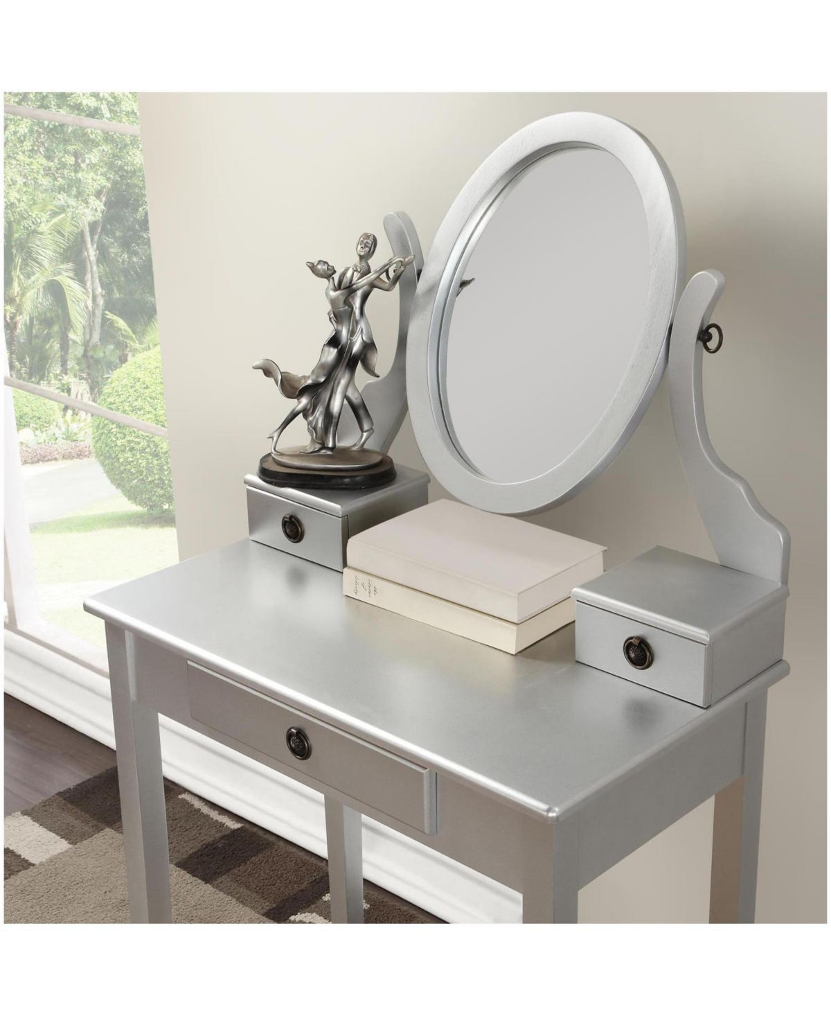 Streamdale Furniture Moniys Wood Moniya Makeup Vanity Table and Stool Set