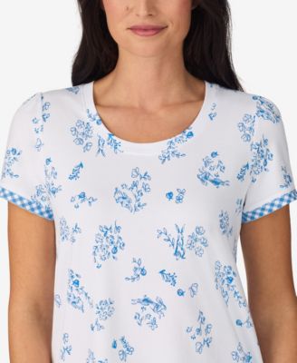 Women's Cropped Short-Sleeve Pajama Top and Pants, 2-Piece Set