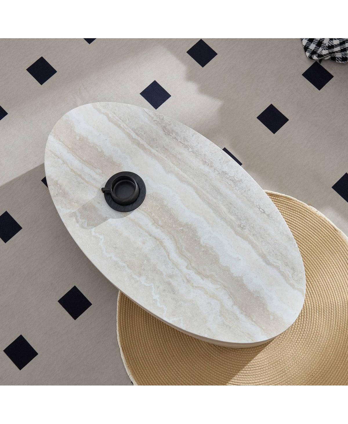 Streamdale Furniture The oval natural marble coffee table side table in the living room
