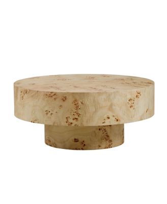 Mid Century Modern Burl Wood Round Coffee Table with Pedestal