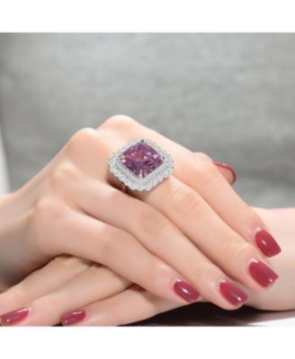 Dazzling White Gold Plated Pink Ascher & Double Halo CZ Cocktail Ring