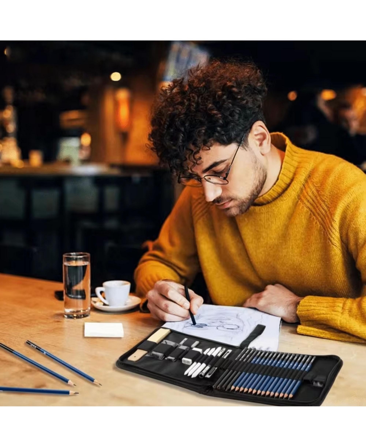 Htutwoo 40PCS Sketching Pencils Set, Portable Zippered Travel Case, Pro Art Drawing Kit for Artists, Adults, Teens, Beginner and Kid