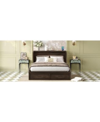 Queen Farmhouse Murphy Cabinet Bed with Charging Station & Storage Drawer