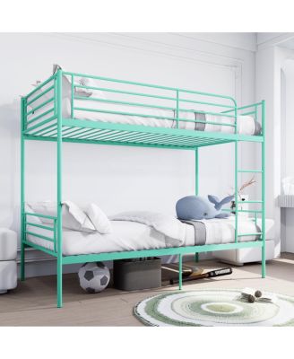 Metal Twin Over Twin Bunk Bed with Ladder, Guardrail, Storage, Noise-Free