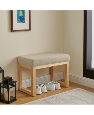 Shoe-changing bench with wooden frame and cushioned seat - Brown