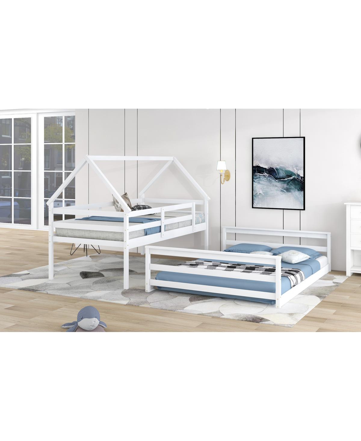 Streamdale Furniture Twin over Full House Bunk Bed with Built-in Ladder