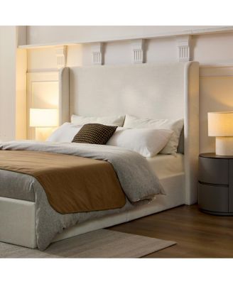 Caron Textured Ivory Canvas Chenille King Wingback Bed - Easy Assembly