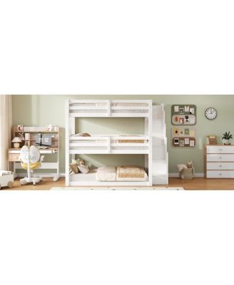 Full Size Triple Bunk Bed with Storage Staircase, Separate Design