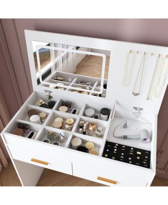 Flip Top Vanity Desk with LED Mirror & Outlet