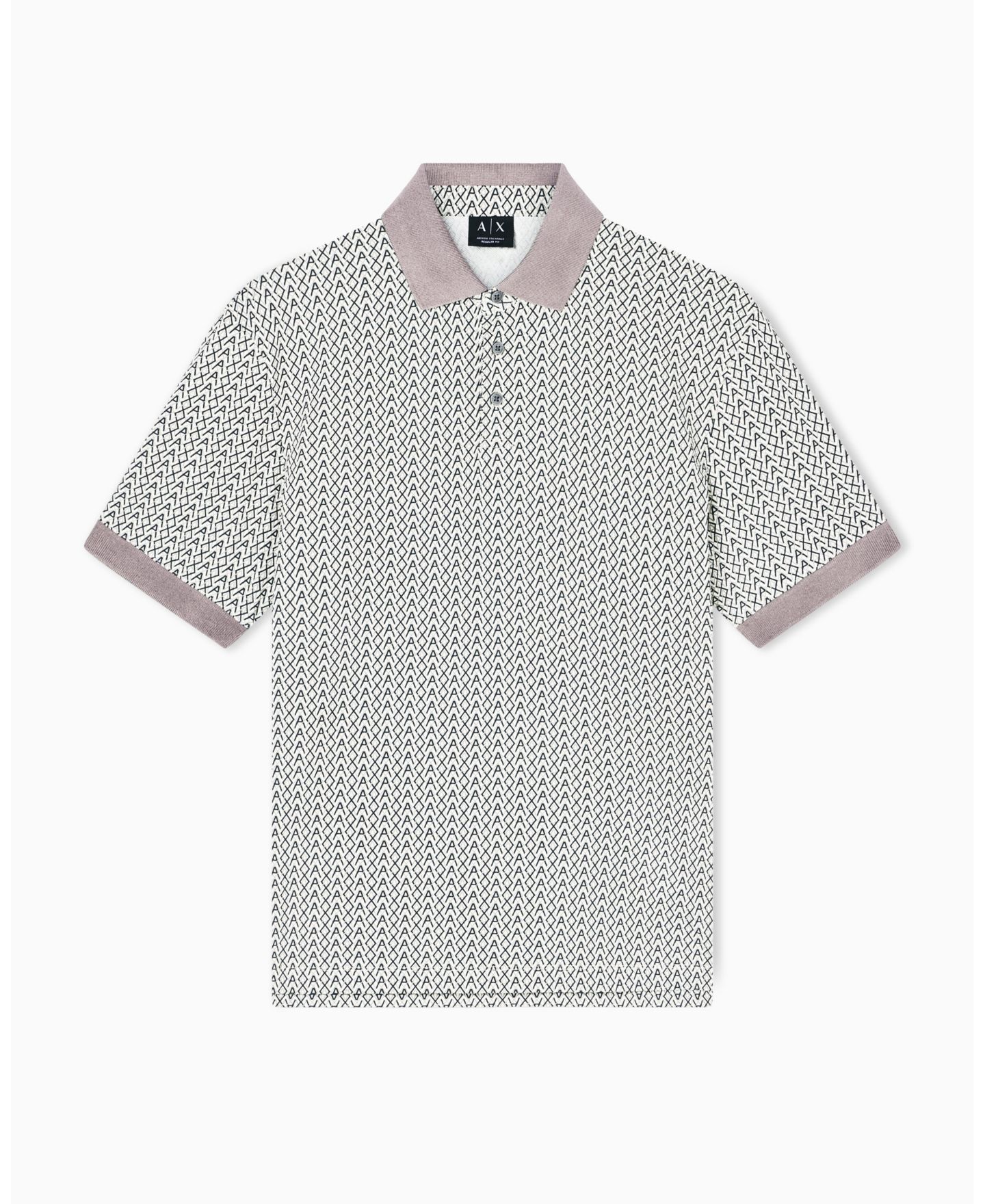 Мужское поло A|X Armani Exchange Short Sleeve Pique Allover Logo Print Polo Shirt, цвет: Кремовый — фото 4
